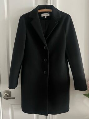 Calvin Klein Black Wool-Blend Single-Breasted Peacoat